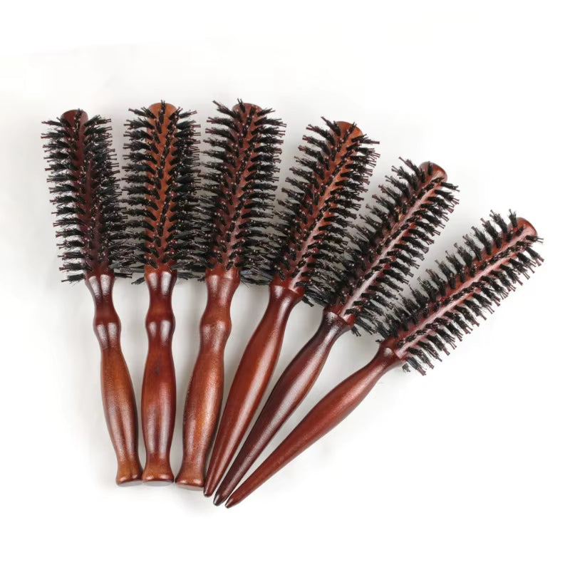 6 Style Natural Boar Bristle Hair round Brush Wood Handle round Barrel Hair Comb Hair Roller Brush Hairdressing Styling Tools