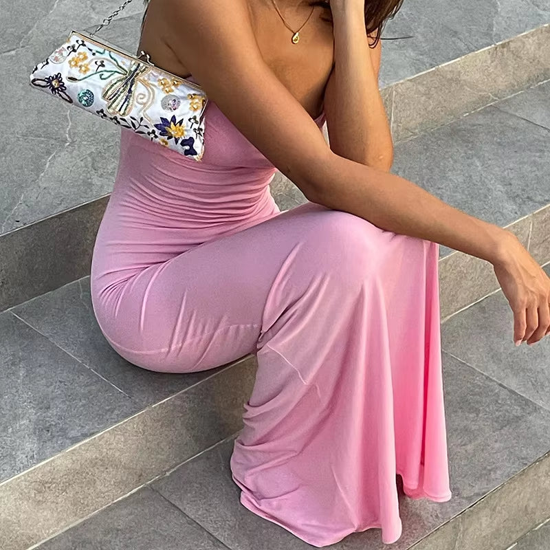 NASANGU 2025 Spring Solid Sleeveless Backless Elegant Sexy Bodycon Y2K Maxi Prom Dress Women Clothes Birthday Party Casual Y2K