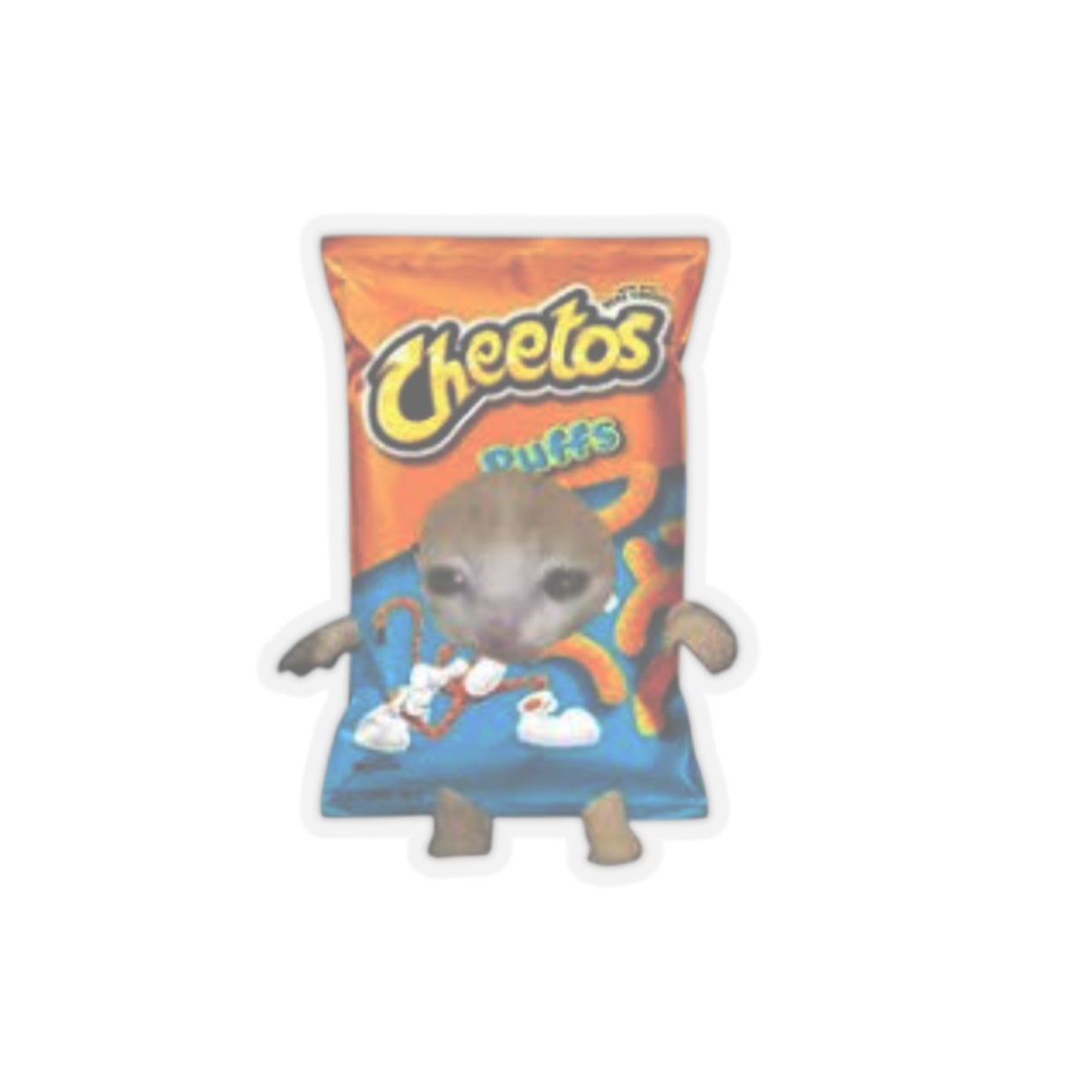 Sad Cat Meme In Cheetos Puffs Costume Kiss-Cut Sticker