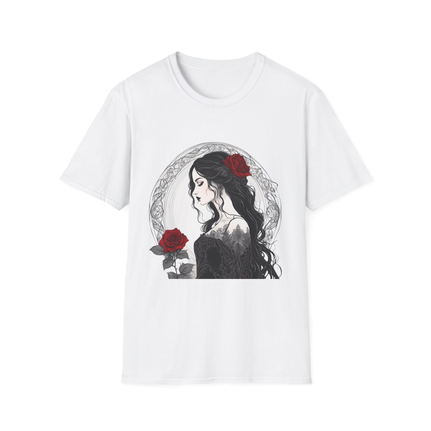 Gothic Woman Roses Soft T-Shirt