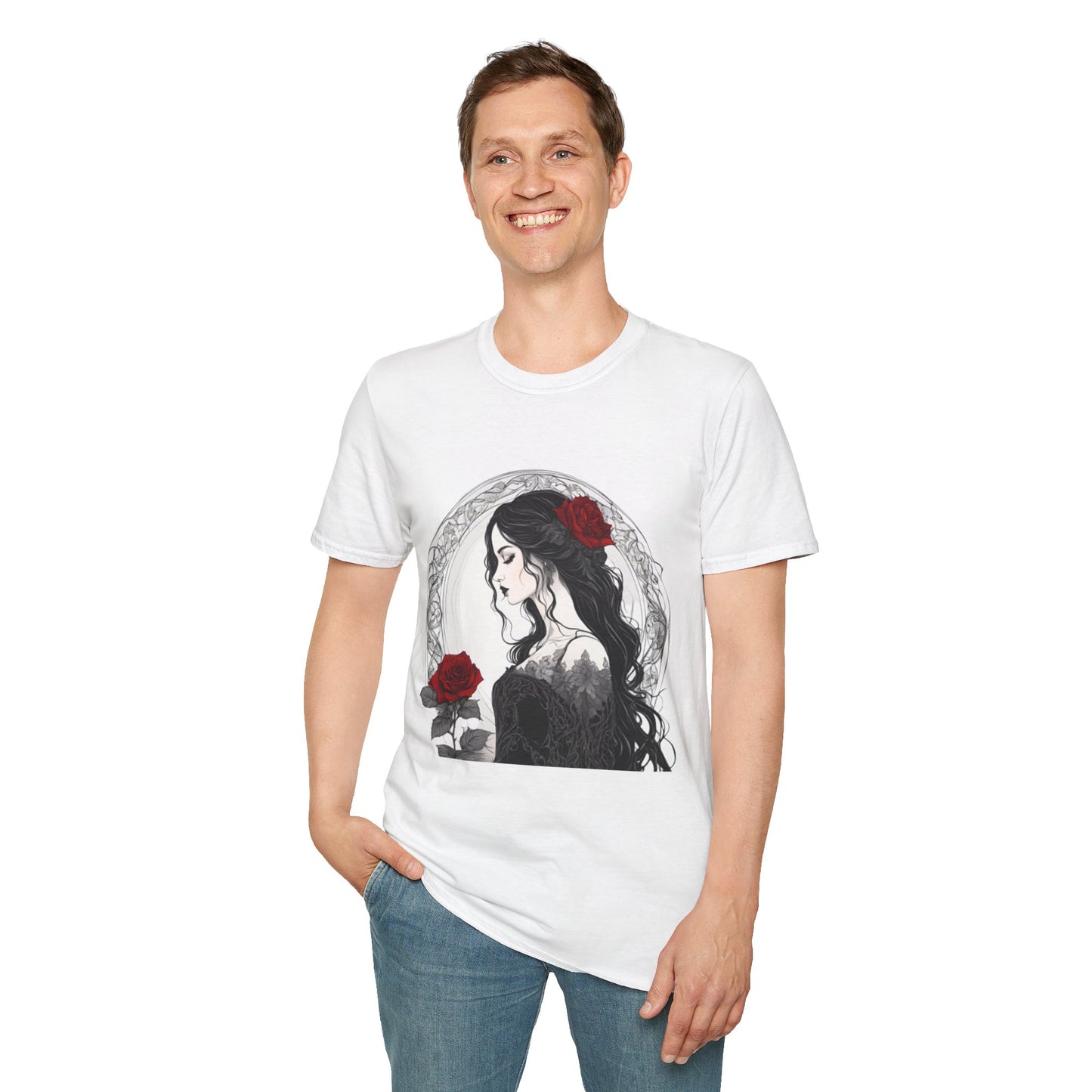 Gothic Woman Roses Soft T-Shirt