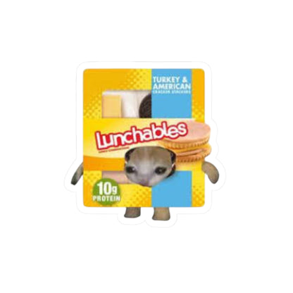 Sad Cat Meme In Lunchables Costume Kiss-Cut Sticker