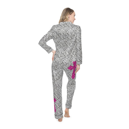 Leopard Print Hot Pink Cross Women's Satin Pajamas