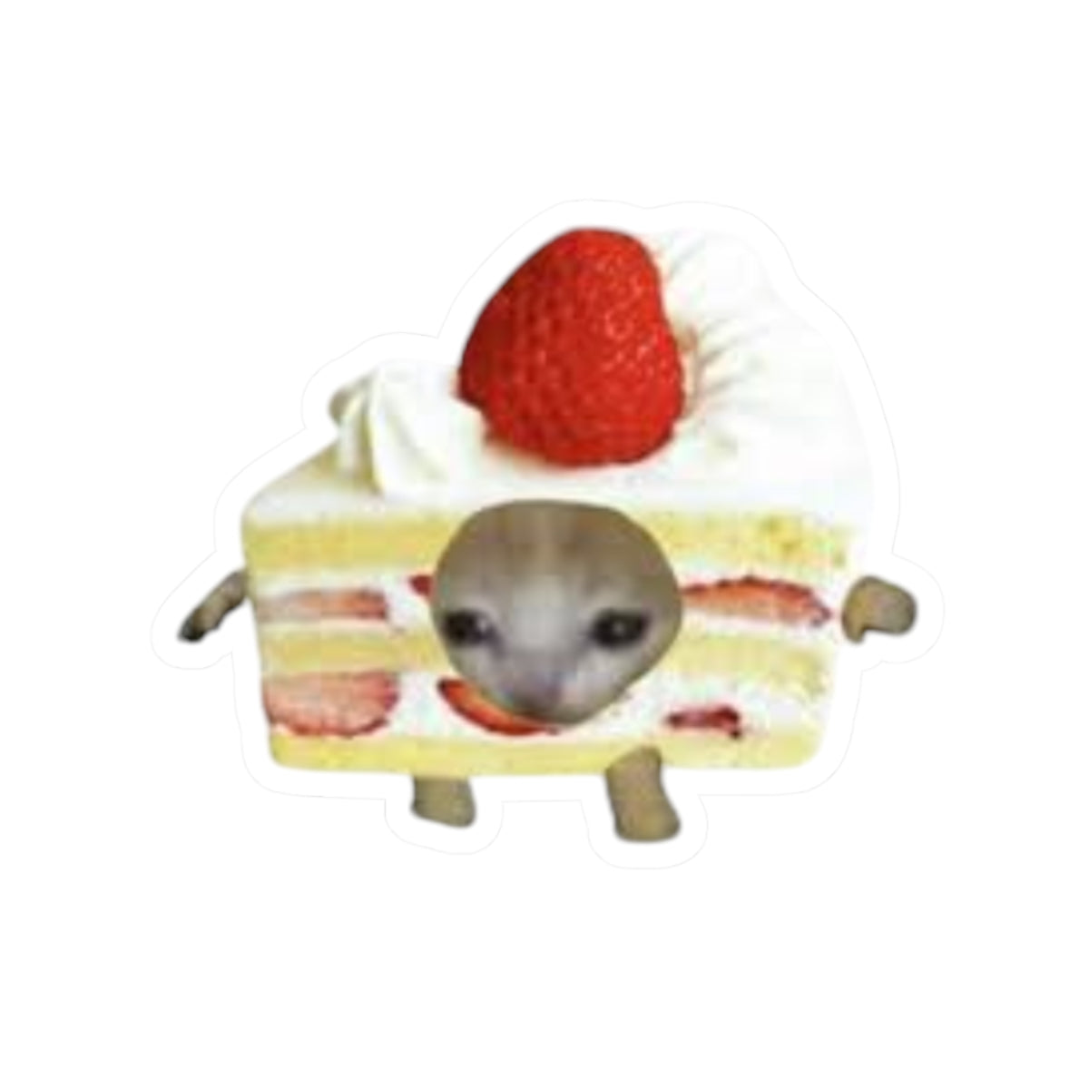 Sad Cat Meme In Strawberry Shortcake Costume Kiss-Cut Sticker