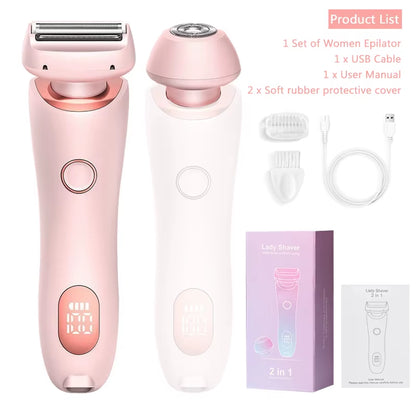 2 in 1 Women Shaver Tool Women Electric Epilator Waterproof Dual Head Electric Epilator Rechargeable Hair Remover for Face Body