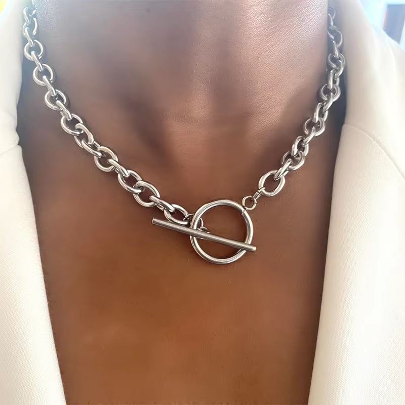 Fashion New Chunky Chain Necklace Women Simple Toggle Clasp Stainless Steel Chain Necklace for Women Jewelry Gift