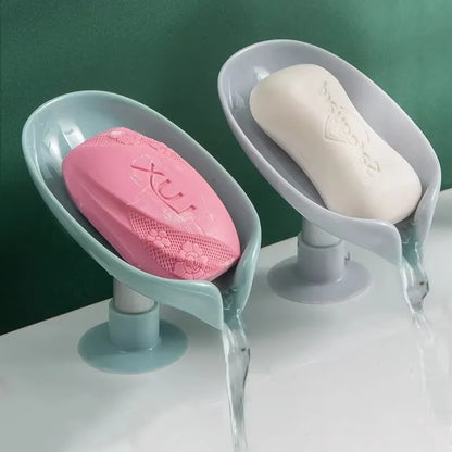 2Pcs Drain Soap Holder Leaf Shape Soap Box Suction Cup Tray Drying Rack for Shower Sponge Container Kitchen Bathroom Accessories