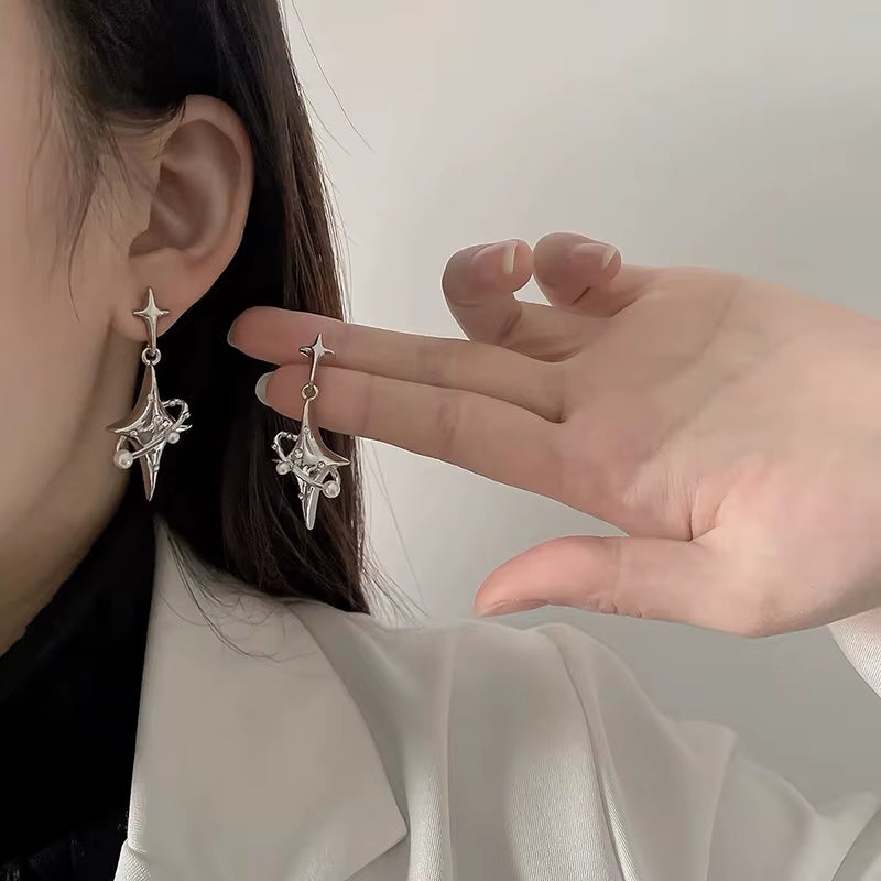 Irregular Heart Tassel Star Earrings Women Design Senior Sense of Fashion Personality Earring 2023 Y2K Trendy Party Jewelry Gift