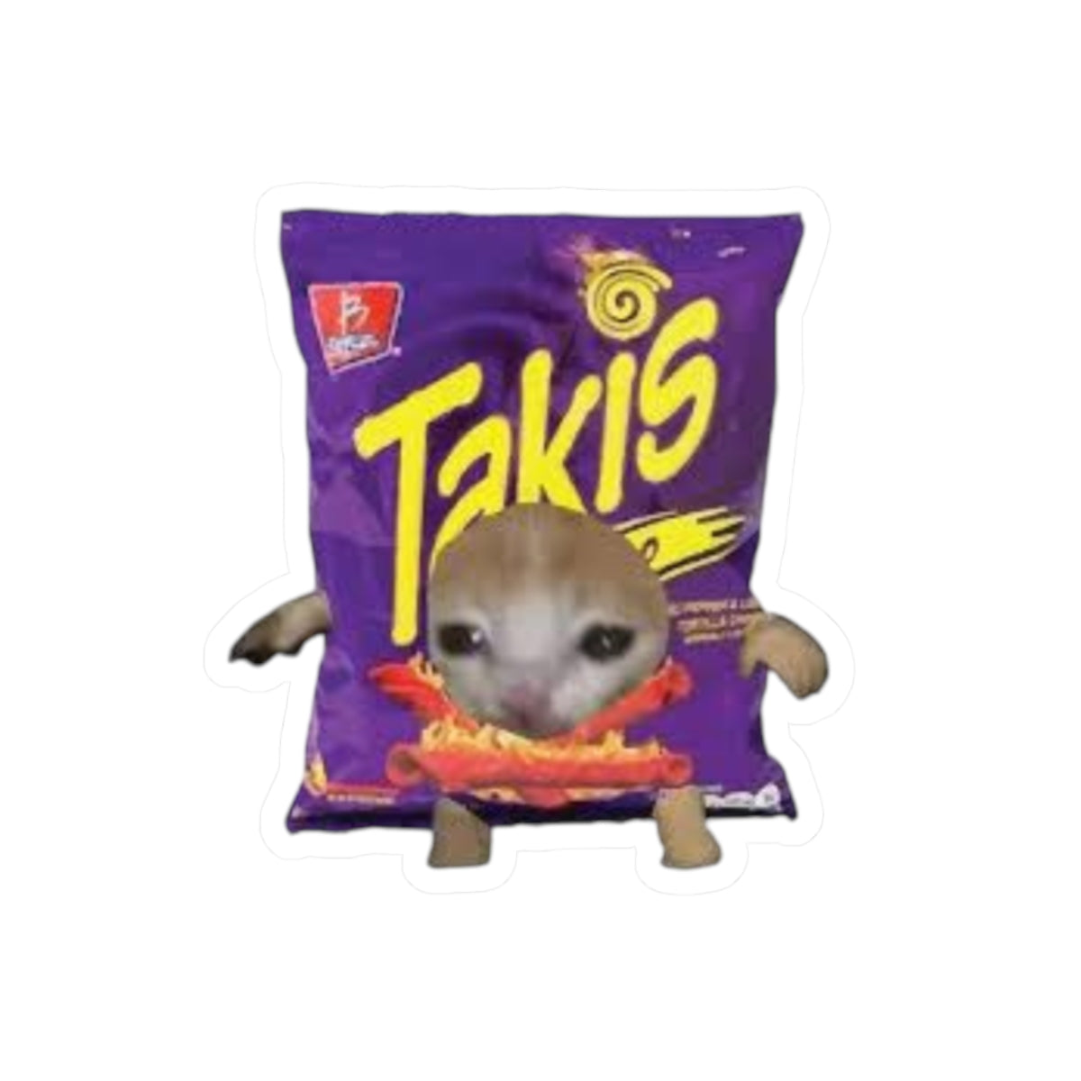 Sad Cat Meme In Takis Costume Kiss-Cut Sticker