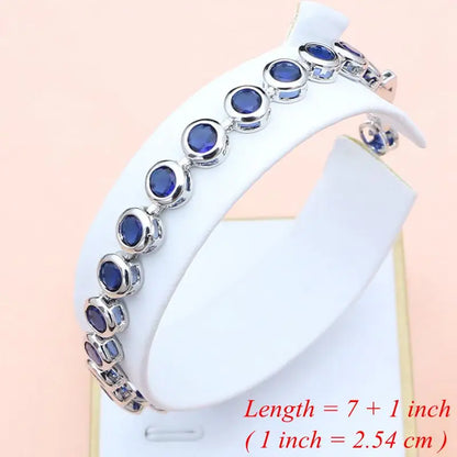 Bride Luxury 925 Silver Jewelry Sets Blue Sapphire for Women Drop Stones Earrings Rings Bracelet Necklace Set Dropshipping