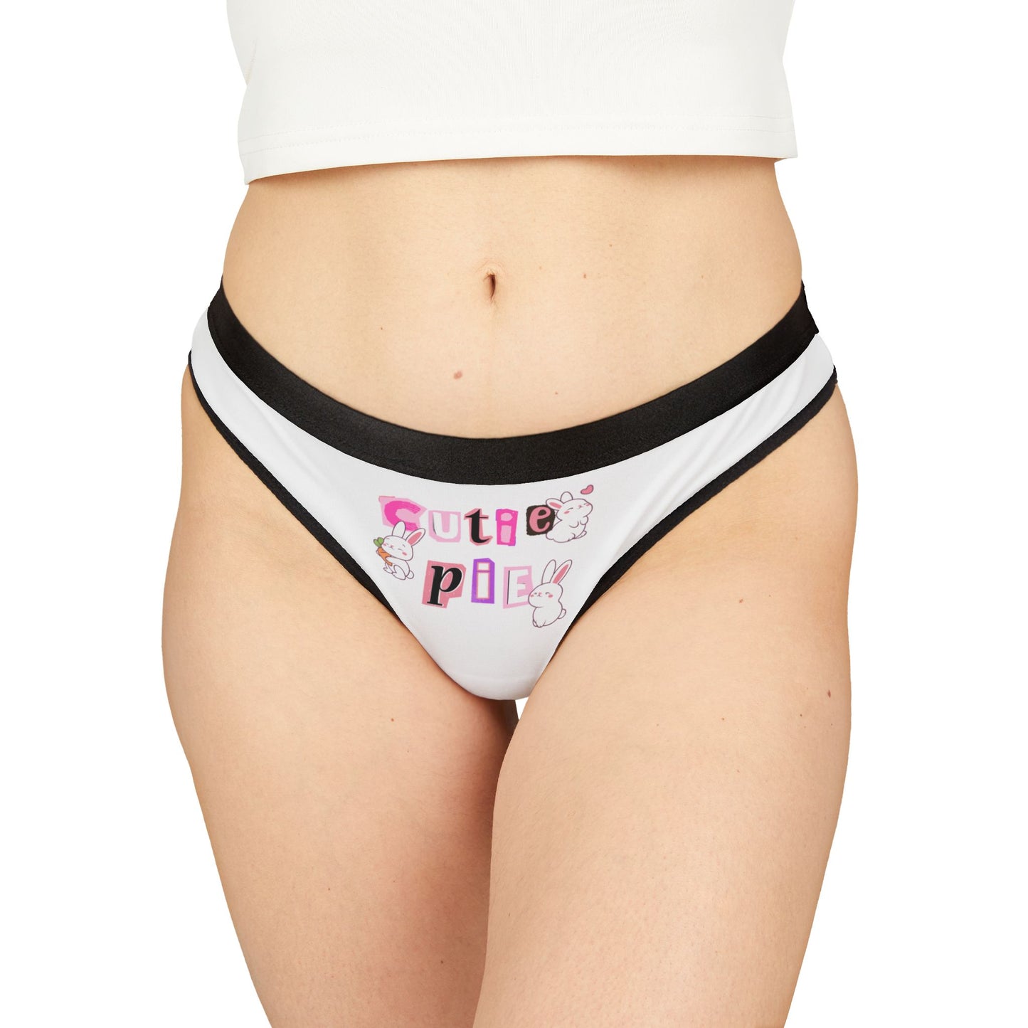 Cute Bunny Design Vintage Letter Cut-Out Women's Thong