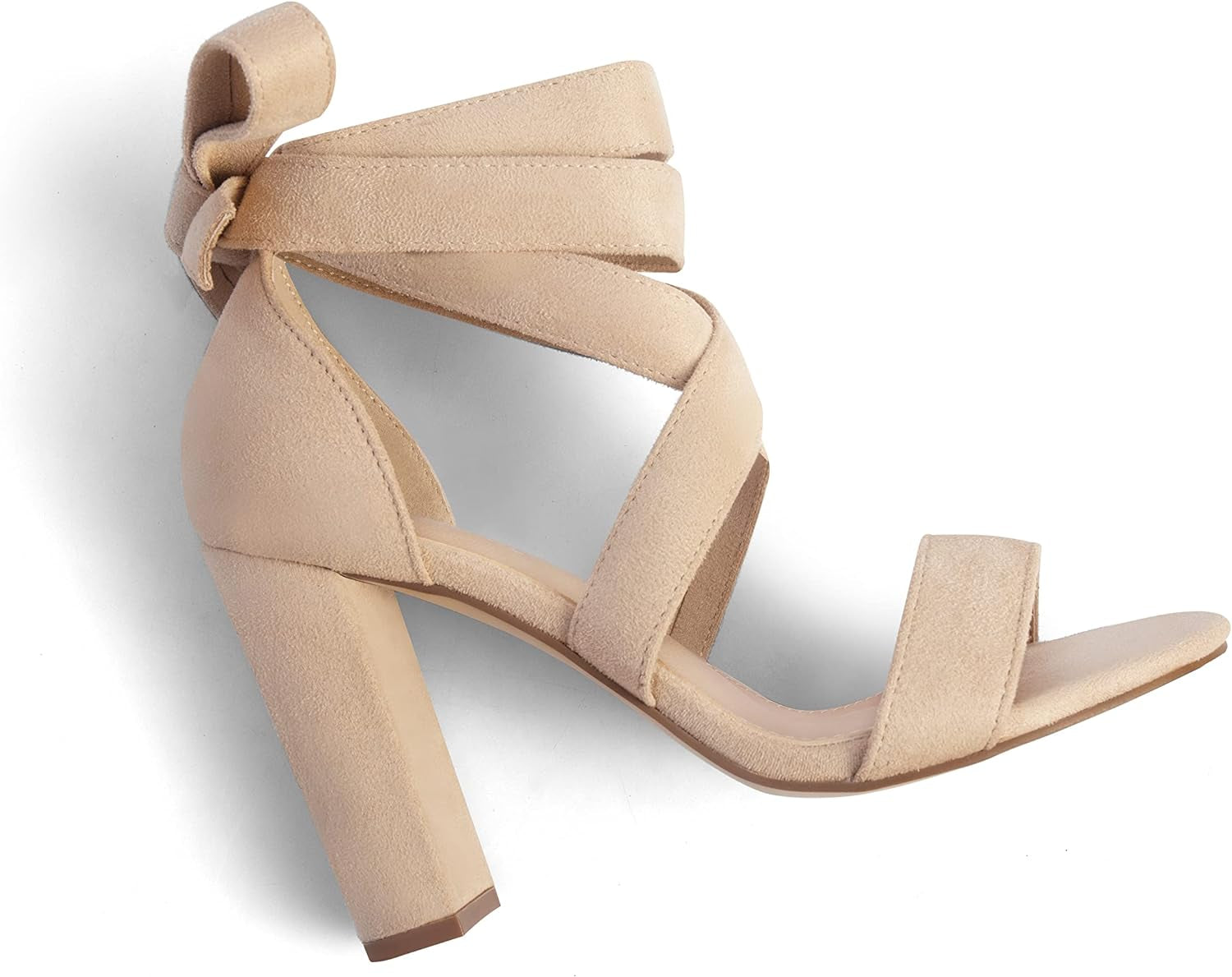 Strappy Heels for Women Chunky Heels High Heeled Sandals with Lace up Fahsion Casual Nude Block Heel Sandals