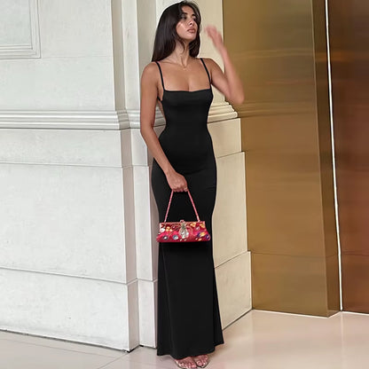 NASANGU 2025 Spring Solid Sleeveless Backless Elegant Sexy Bodycon Y2K Maxi Prom Dress Women Clothes Birthday Party Casual Y2K