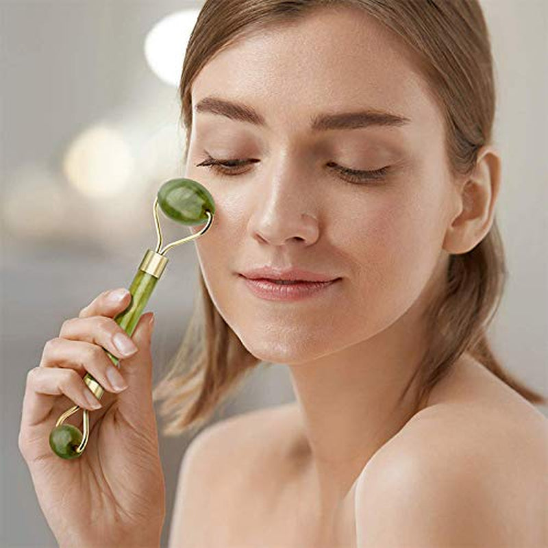 Gua Sha Facial Tools Jade Roller for Face - Facial Massage Tool for anti Aging Wrinkles and Skin Rejuvenate -100% Natural Jade Stone for Face Eyes (Jade Roller+Gua SHA)