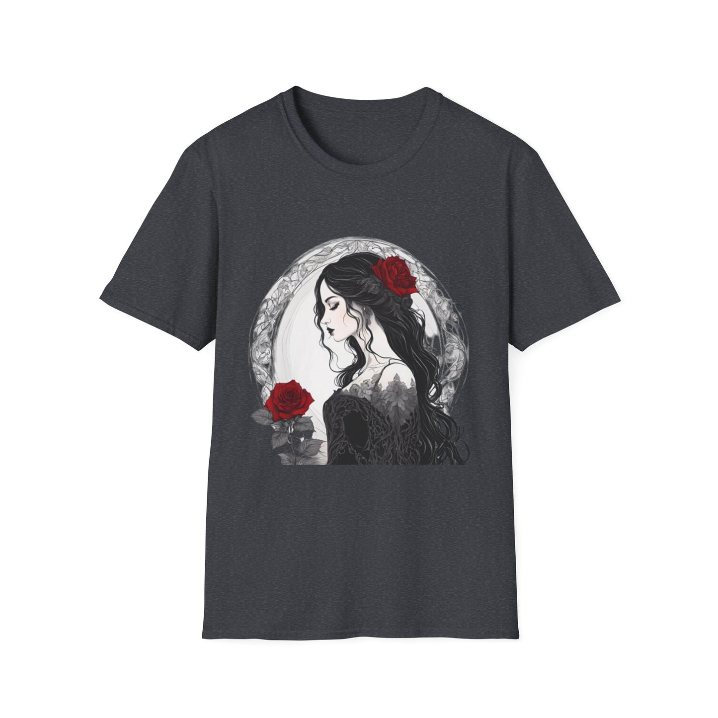 Gothic Woman Roses Soft T-Shirt