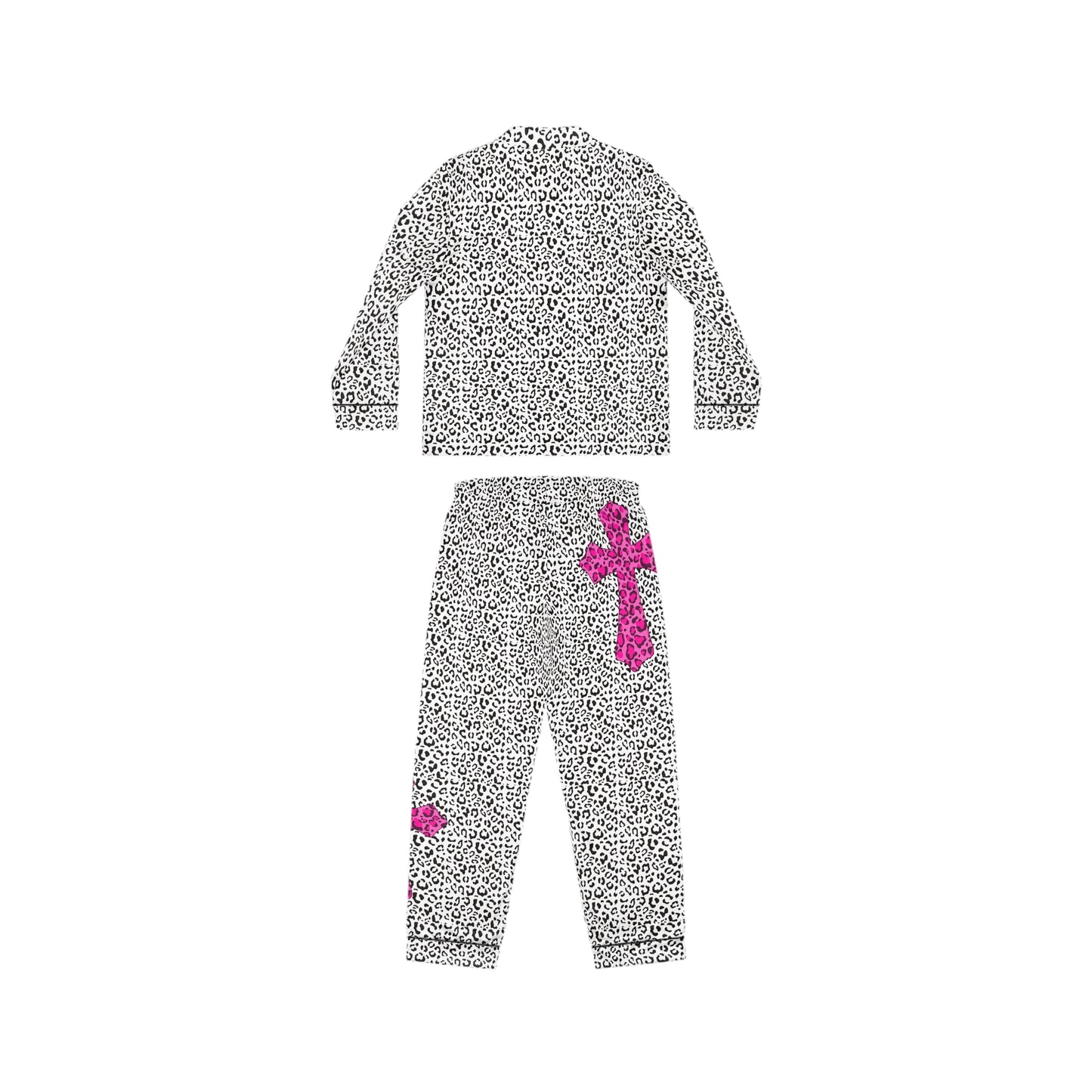 Leopard Print Hot Pink Cross Women's Satin Pajamas