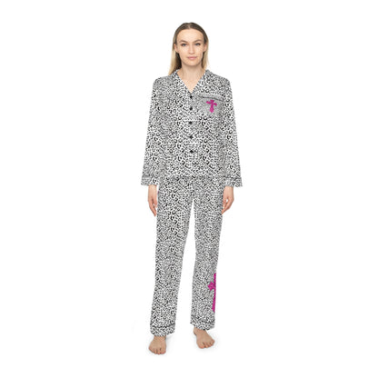 Leopard Print Hot Pink Cross Women's Satin Pajamas