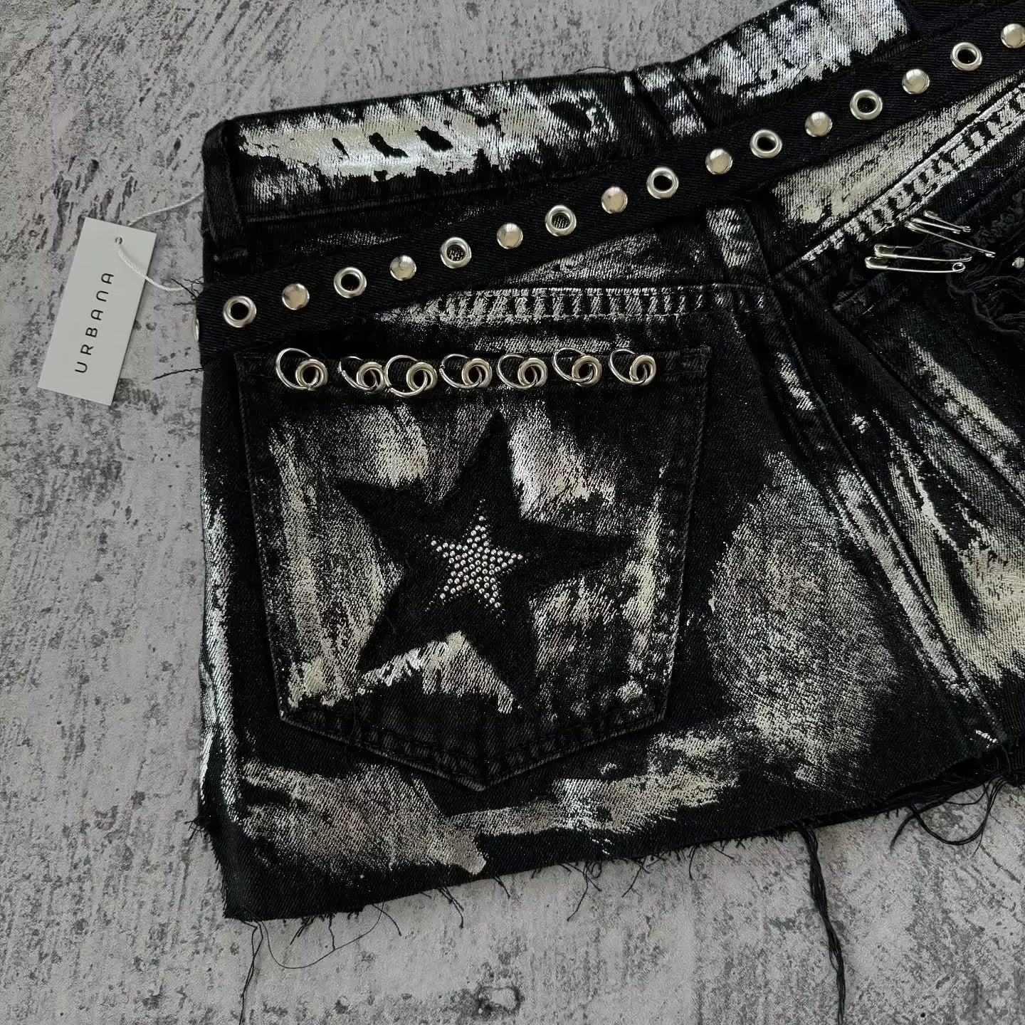 Y2K Harajuku Gothic Hip Hop Women Shorts Retro Washed Water Diamond Glitter Loose High Waist Slimming Denim Short Skirt