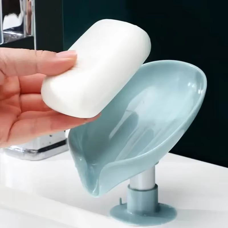 2Pcs Drain Soap Holder Leaf Shape Soap Box Suction Cup Tray Drying Rack for Shower Sponge Container Kitchen Bathroom Accessories