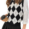 Trendy Argyle Knitted Sweater Vest Soft Comfy Houndstooth Sleeveless Fall Spring