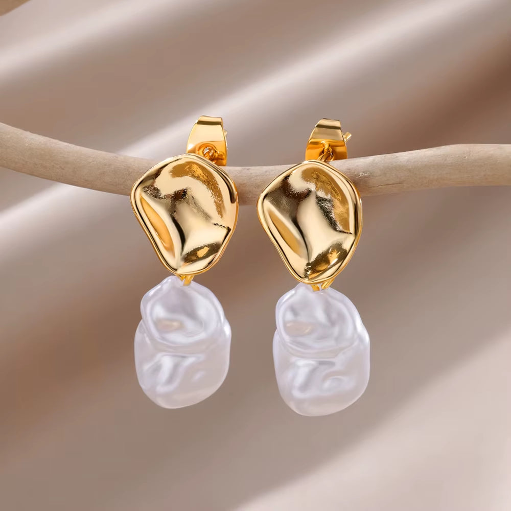 Zircon Pearl Earrings for Women 2023 Trending Stainless Steel Gold Color Drop Earring Wedding Party Luxury Jewelry Bijoux Femme