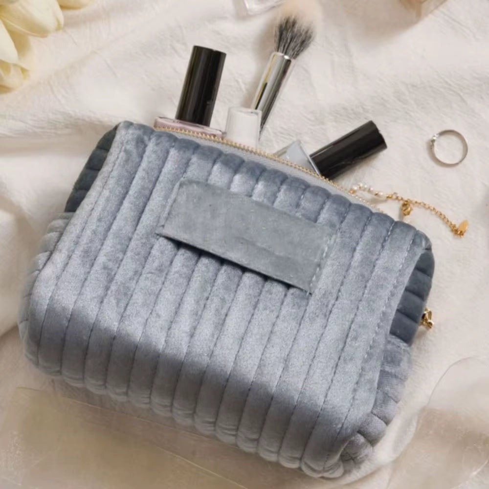 Large Capacity Velvet Makeup Bag Women Men Multifunctional Cosmetic Bag Fashion Travel Toiletry Bag Portable Makeup Pouch