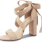 Strappy Heels for Women Chunky Heels High Heeled Sandals with Lace up Fahsion Casual Nude Block Heel Sandals