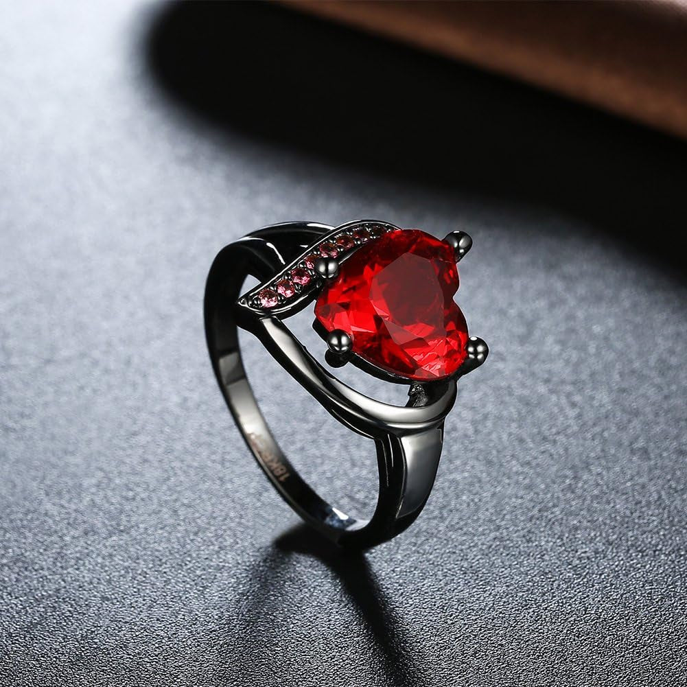 Romantic Black Gold Plated Promise Band Ring Red Heart Cubic Zirconia Rings Wedding Rings for Women 8