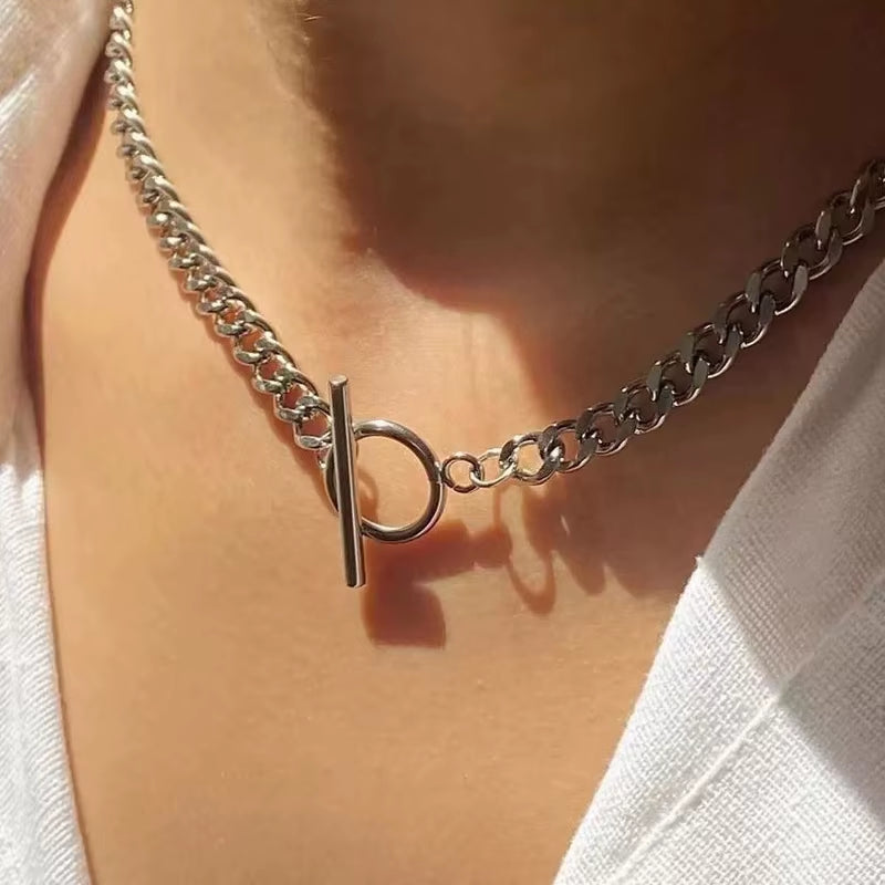 Fashion New Chunky Chain Necklace Women Simple Toggle Clasp Stainless Steel Chain Necklace for Women Jewelry Gift