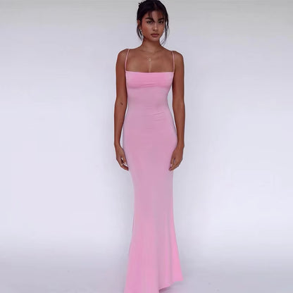 NASANGU 2025 Spring Solid Sleeveless Backless Elegant Sexy Bodycon Y2K Maxi Prom Dress Women Clothes Birthday Party Casual Y2K