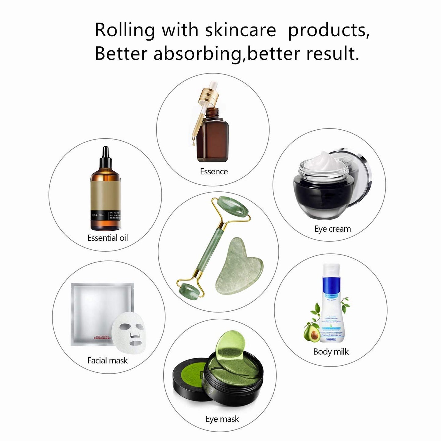 Gua Sha Facial Tools Jade Roller for Face - Facial Massage Tool for anti Aging Wrinkles and Skin Rejuvenate -100% Natural Jade Stone for Face Eyes (Jade Roller+Gua SHA)