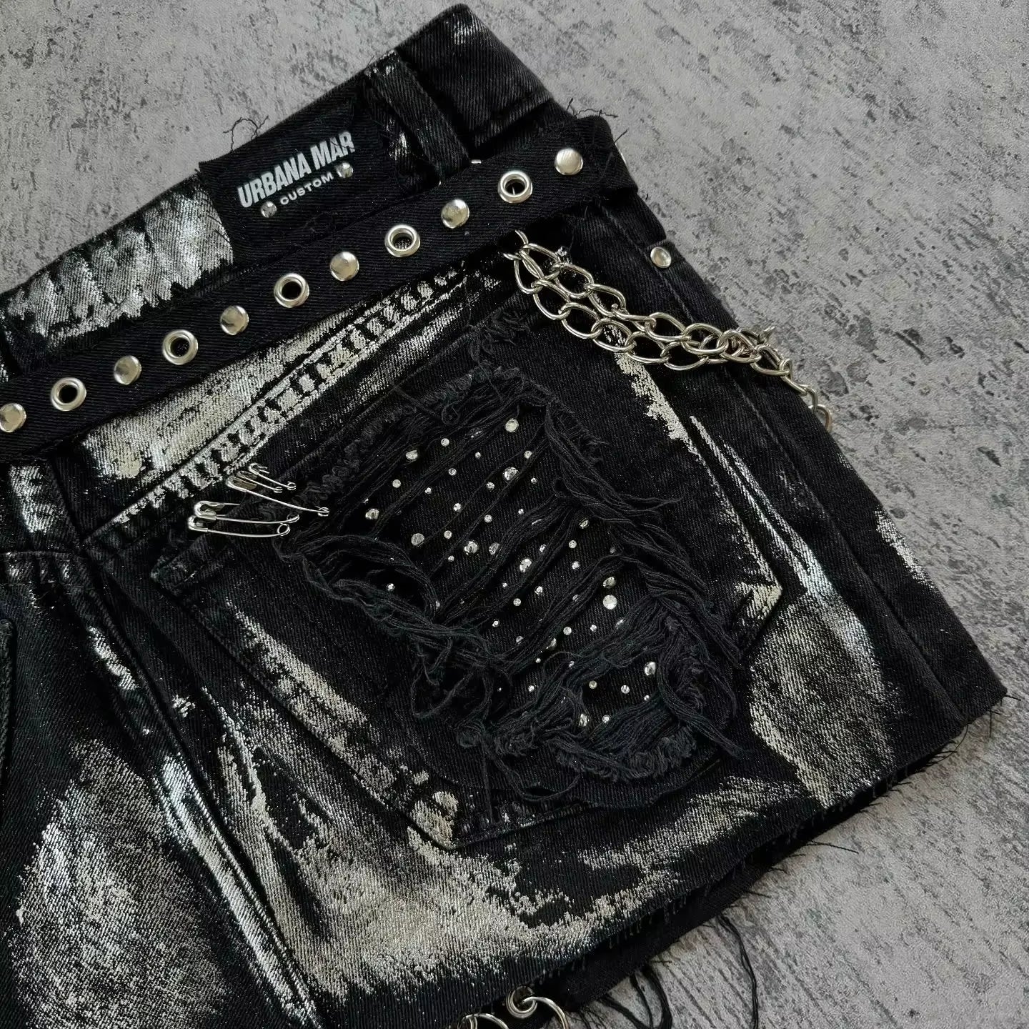 Y2K Harajuku Gothic Hip Hop Women Shorts Retro Washed Water Diamond Glitter Loose High Waist Slimming Denim Short Skirt