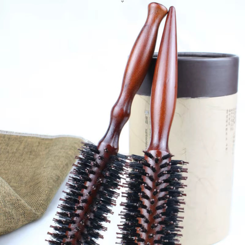 6 Style Natural Boar Bristle Hair round Brush Wood Handle round Barrel Hair Comb Hair Roller Brush Hairdressing Styling Tools