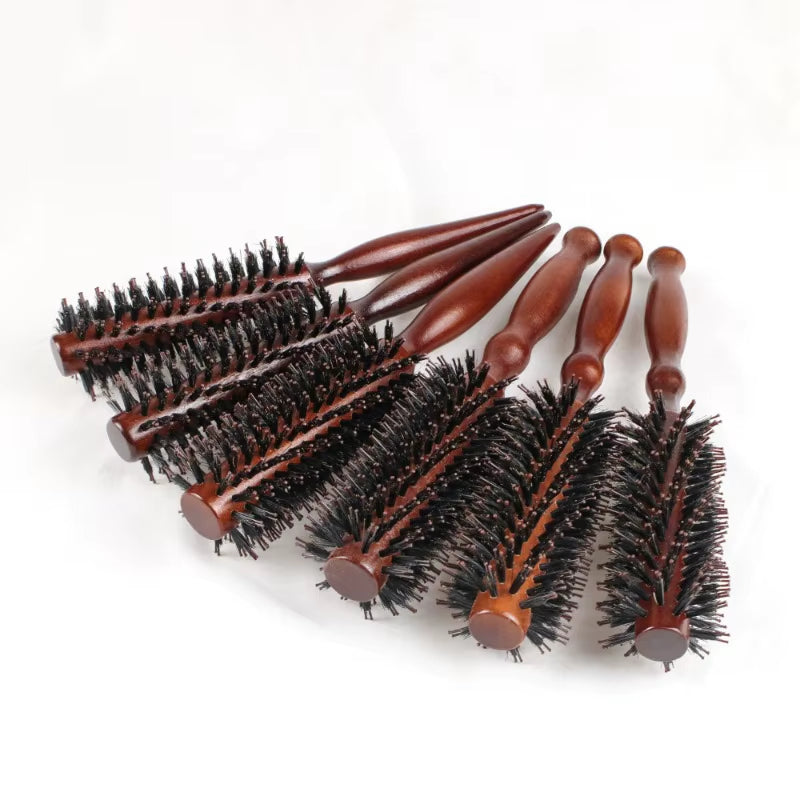 6 Style Natural Boar Bristle Hair round Brush Wood Handle round Barrel Hair Comb Hair Roller Brush Hairdressing Styling Tools