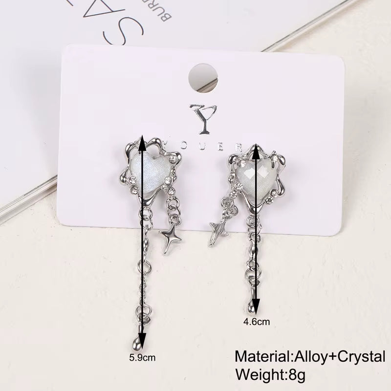 Irregular Heart Tassel Star Earrings Women Design Senior Sense of Fashion Personality Earring 2023 Y2K Trendy Party Jewelry Gift